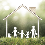 A family inside a house in nature