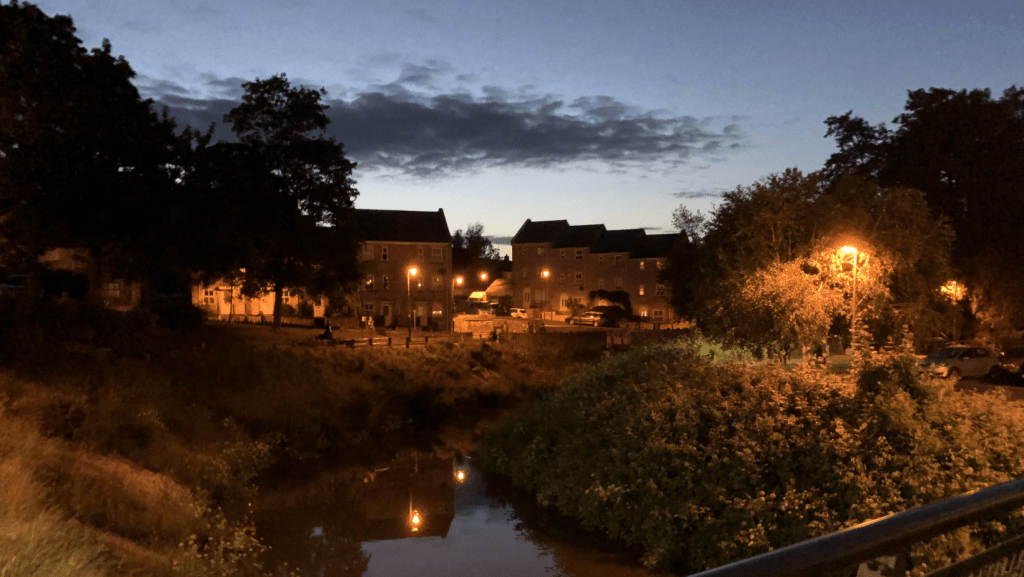 Frome at night from Jensen Button Bridge